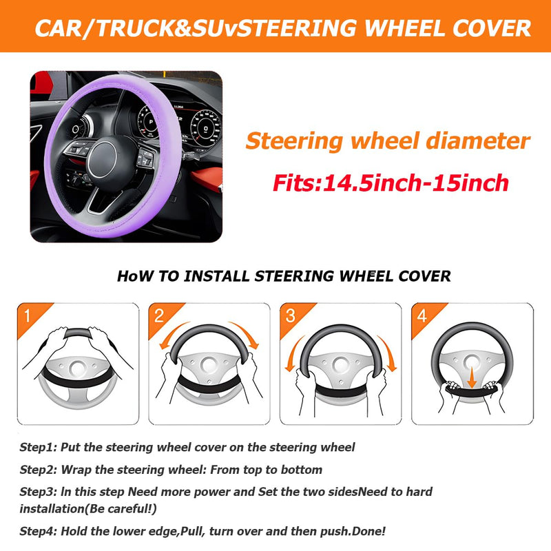 Car Accessories Set, 10PCS Vehicle Kit with Steering Wheel Cover Seatbelt Pad Cup Holder Mat Start Button Ring Sticker Flower Air Vent Clip, Universal Automotive Interior Ornament (Purple) Purple
