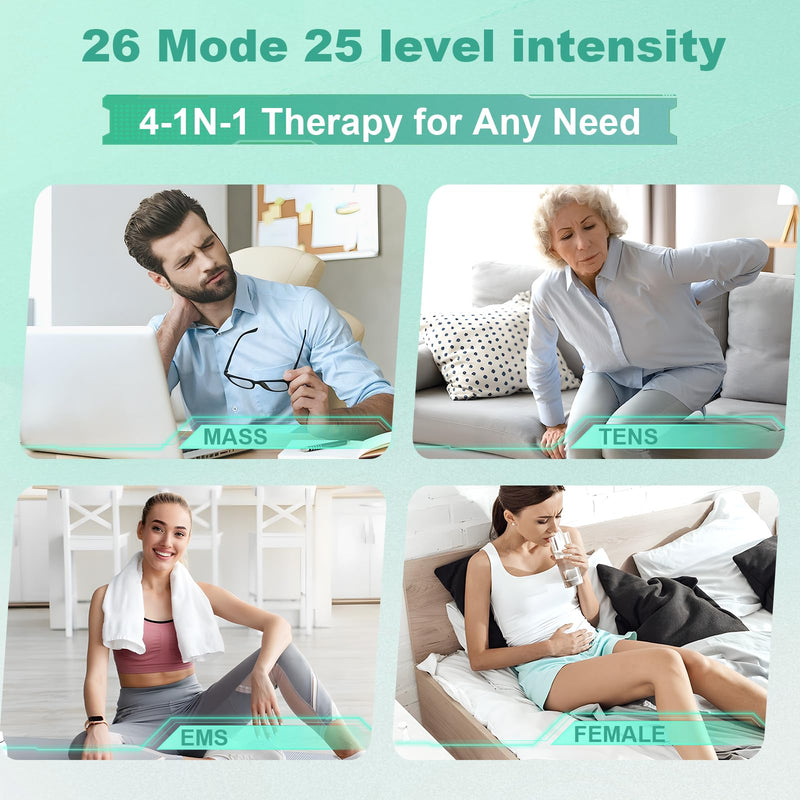 Wireless Tens Unit Muscle Stimulator for Pain Relief, 26 Mode 25 Intensity APP Controlled Bluetooth Wireless TENS & EMS Muscle Stimulator - Used to Relieve Pain in All Parts of The Body (Green) Green