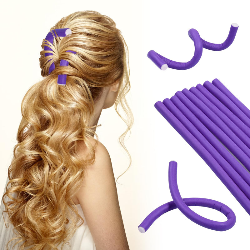 20 PCS Flexible Hair Curler, 9.45" Bendy Hair Rollers, Durable Foam Curler Roller, Heatless Curlers for Long, Short Hair, DIY Sleeping Styling Hairdressing, Hair Salon (Pink&Purple) Pink&Purple