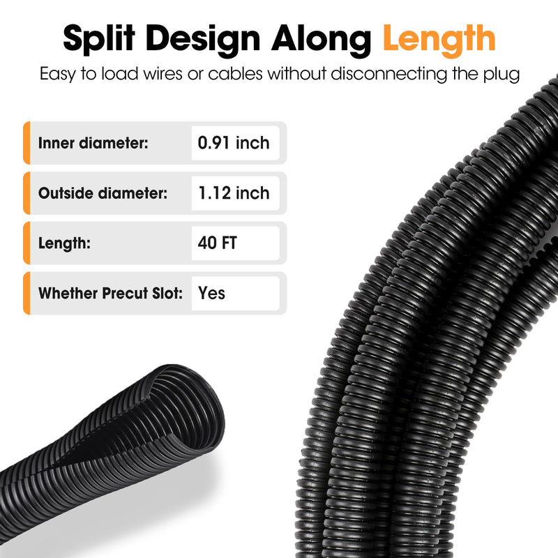 40 FT Wire Loom 1 Inch, Split Wire Loom Tubing Wire Conduit, Wire Protector Tubing – Black 1" x 40ft-Black