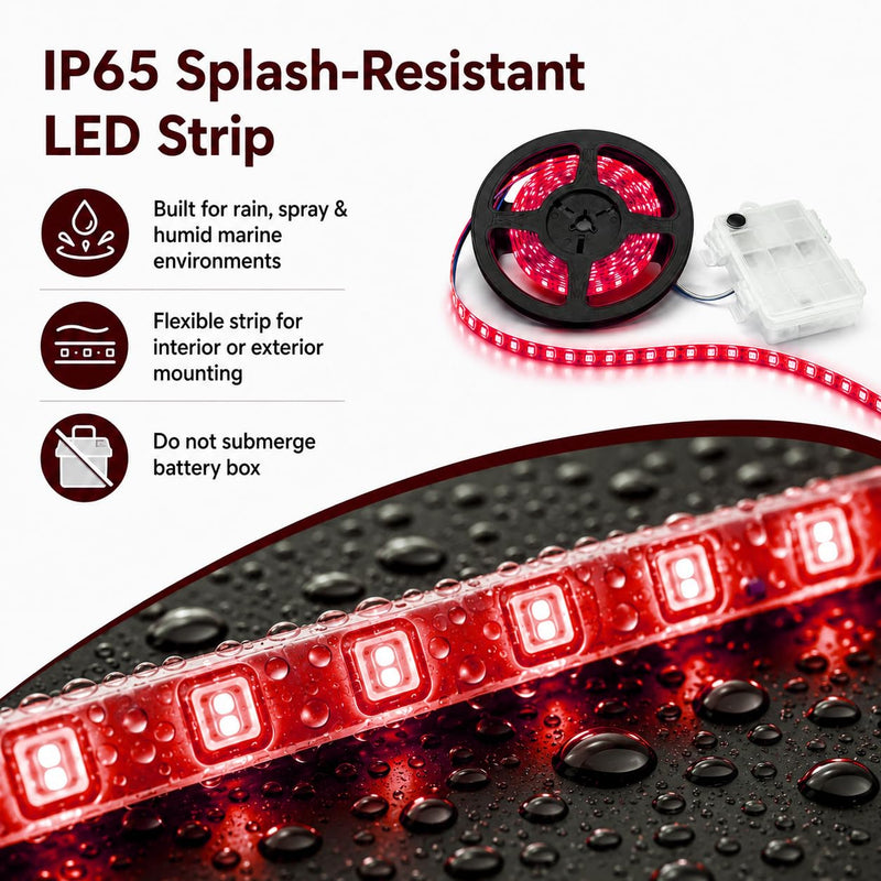 Shangyuan Marine LED Strip Lights with Battery Box for Pontoon Under Deck Lights, Battery Operated Boat Interior Lights for Fishing Sailboat Kayak, Boat Accessories, 5m (16.4ft) (red) Red