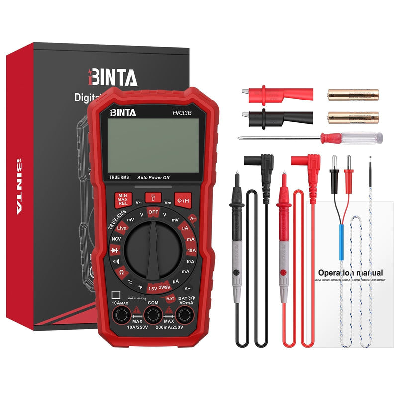 BINTA Digital Multimeter 2000 Counts with AC/DC Voltage, 1.5V/3V/9V Battery Tester Ohm Volt Amp Meter, Multimeter Tester with NCV, Temperature, Diode Measuring for Automotive Home Industrial