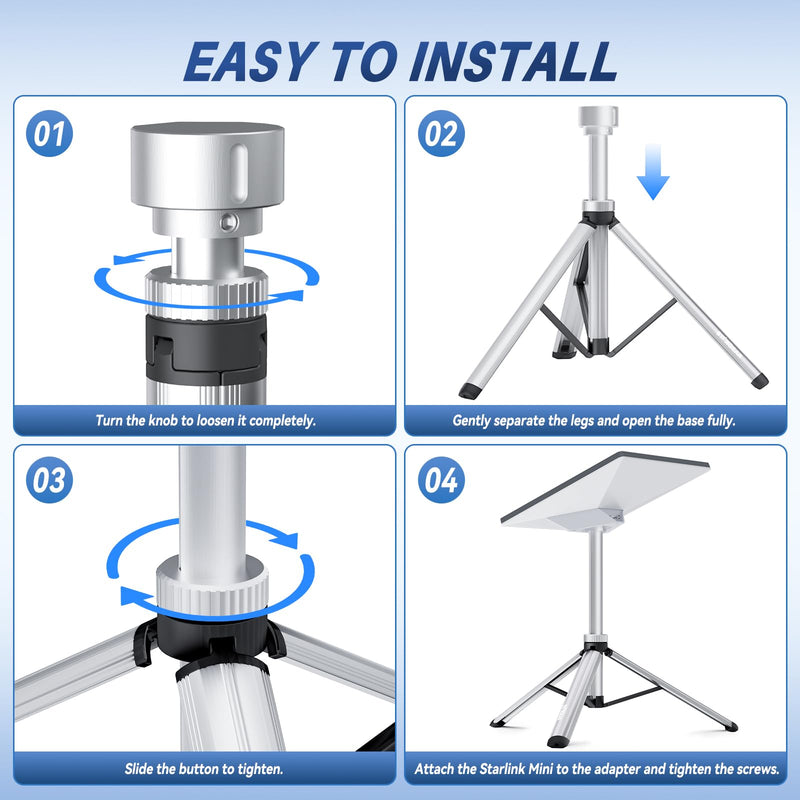 Starlink Mini Tripod Mount, All Aluminum Portable Starlink Mini Mount, Stable Tripod Stand Compatible with SL Mini/V5 Pipe Mount Adapters, Starlink Mini Kit for RV Travel Camping Boat Silver