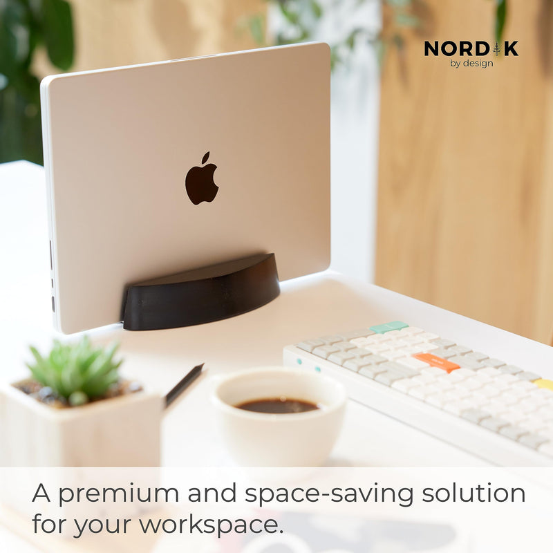 Nordik Vertical Laptop Stand - Black - Premium Laptop Dock and Holder for Home Office, Software Engineers - Space Saving Desk Dock for Mac Users and Laptop Users - Stable Non-Slip Wood Stand Midnight