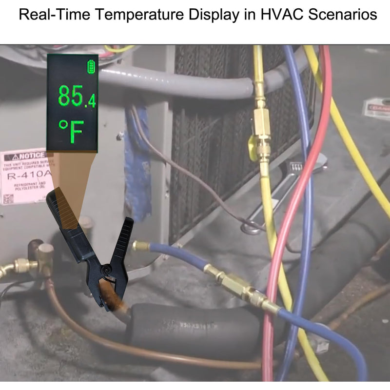 Clamp On Wireless Temperature Probe – High Accuracy Pipe Thermometer Meter for HVAC, Refrigeration & AC Systems, Range -58°F to 302°F, Battery-Powered, Easy-Read Display with Backlight