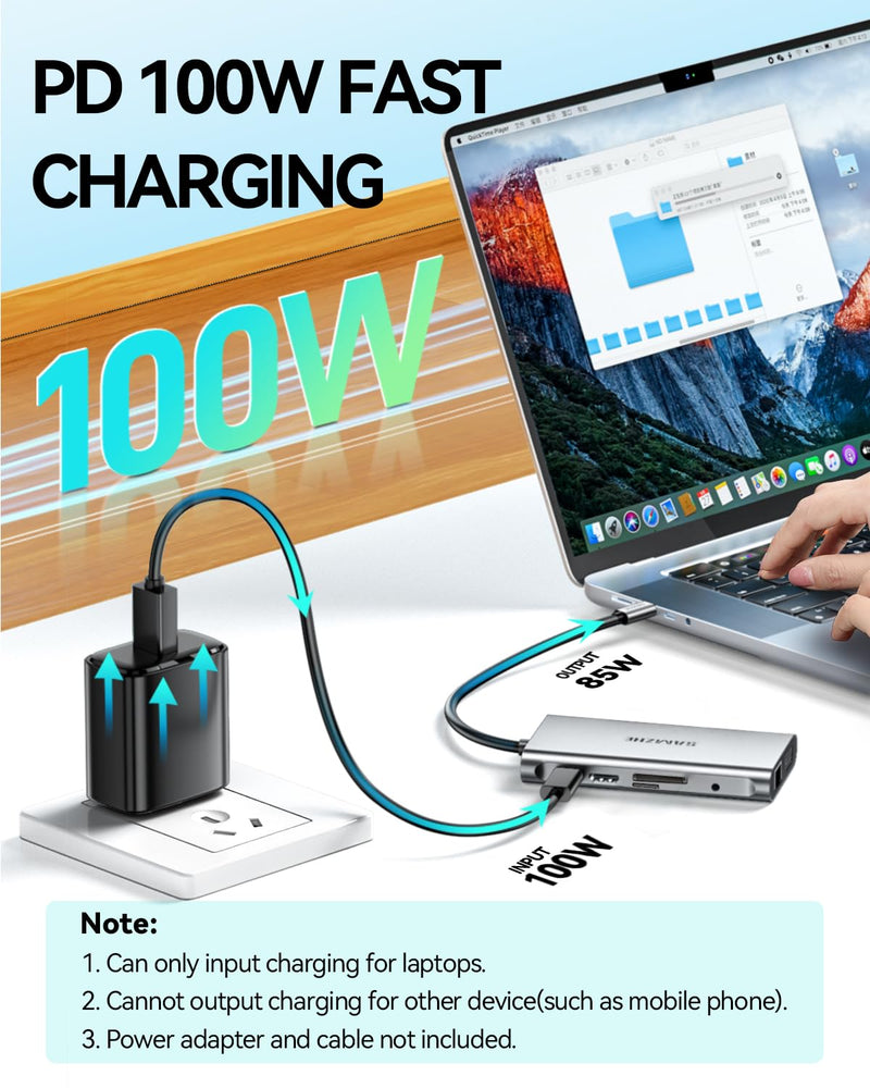 SAMZHE USB C Docking Station 10-in-1 USB-C Hub Dual 4K HDMI Monitor Laptop Dock Stations Multiple Adapter with HDMI 4K+VGA+3 USB-A 3.0 Port+100W PD Charger+Ethernet+SD/TF+Audio
