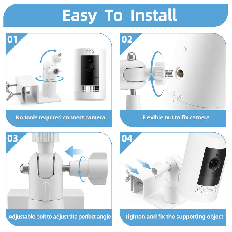 2 PCS Universal Solar Panel Gutter Mount, White Adjustable Aluminum Alloy Bracket for Ring Arlo Blink Eufy Wyze Reolink Security Cameras and Solar Panels