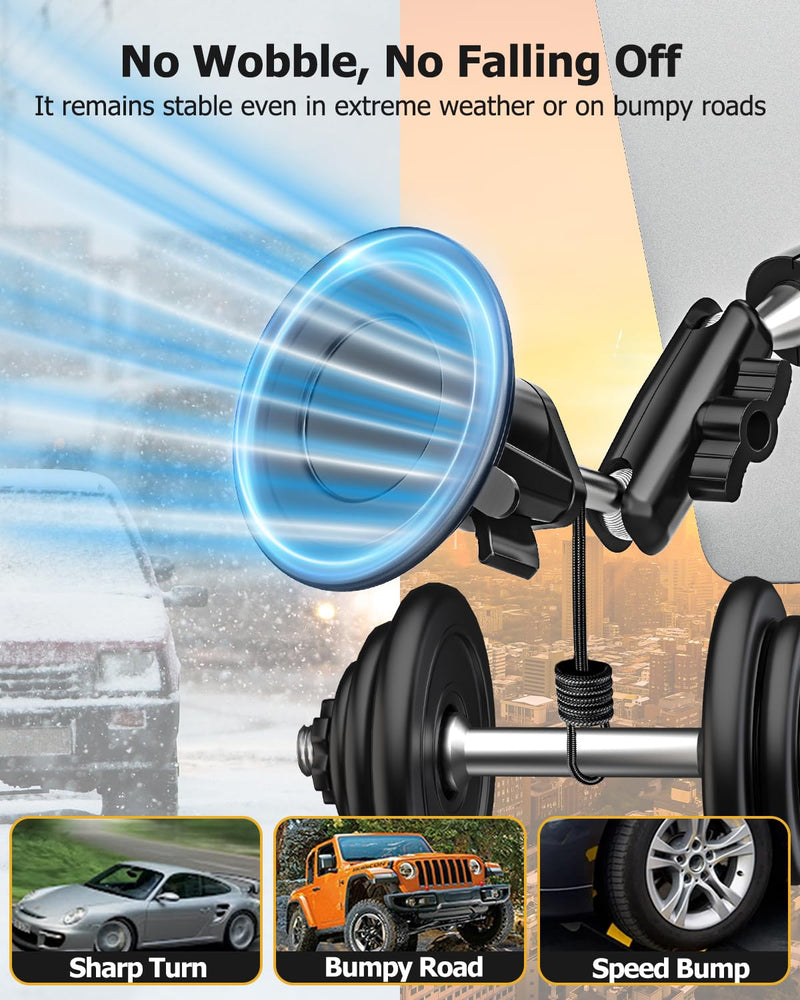 Car Cockpit Tablet Mount Suction, Vehicle Tablet Holder for Driver [Flexible Metal Arm] Dashboard Windshield Window Mounting for Tablets Phones, iPad, Galaxy Tab, Z Fold, iPhone, 4-13" Device