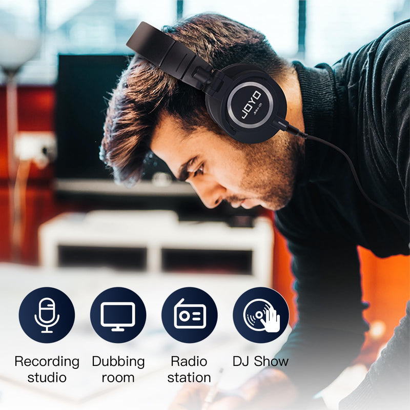 JOYO Studio Monitor Headphones Wired Audio Recording Monitor Headset Over Ear Headphones for Mixer Amplifier Podcast Keyboard Piano Deep Bass 3M Cable (JMH-01) Over-Ear Studio Monitor Black