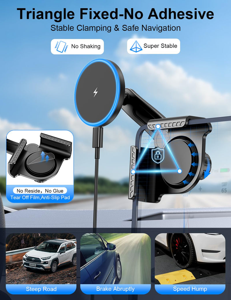 Tesla Car Mount Charger, [Heat Restriction] [LED RGB HandsFree] Wireless Car Phone Holder Charger, Magnetic Phone Holders for Your Car for Tesla Model Y/3/S/X Screen for 16/15/14/13/12 Series