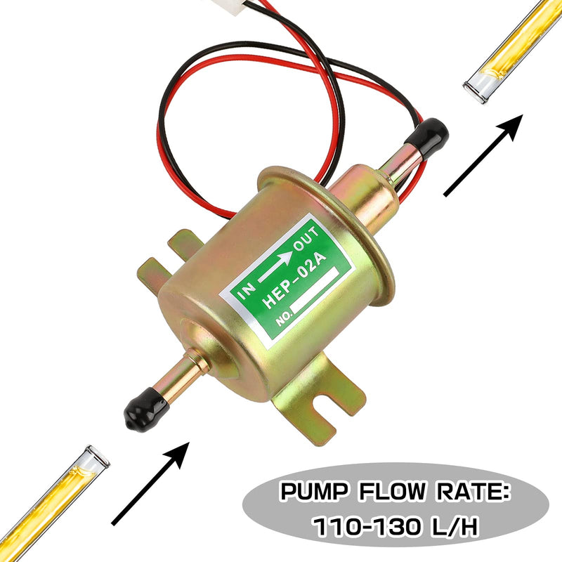 12V General Purpose Electric Fuel Pump, Low Pressure 2.5-4 PSI Inline, Gasoline Diesel Engine Gasoline Transfer Fuel Pump for Carburetor Lawn Mower Boat Carter HEP-02A