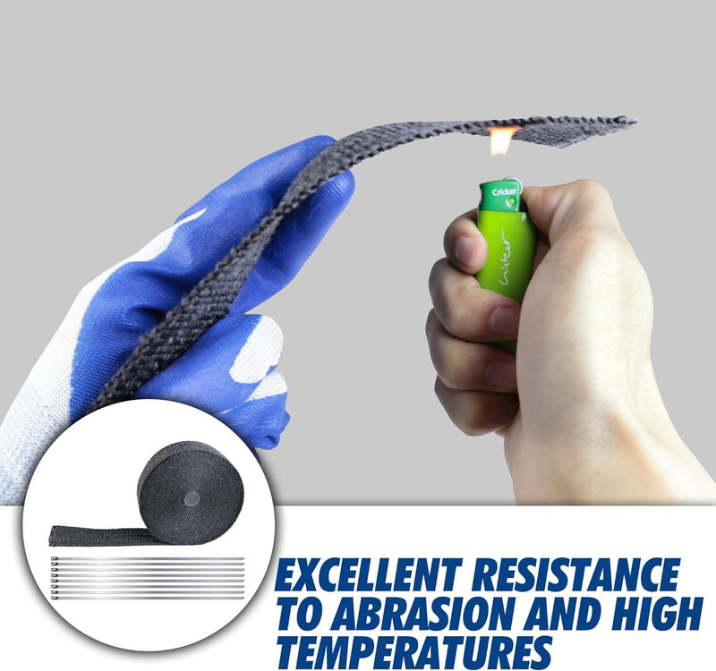 Arespark Exhaust Header Wrap, 2in x 16.5ft Black Heat Shield Tape with Stainless Steel Zip Ties 10pcs for Car Motorcycle Exhaust Manifold Heat Insulation Tape