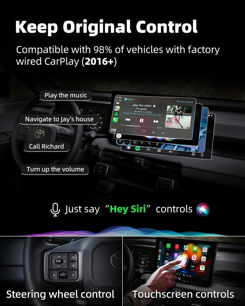 Wireless CarPlay Adapter for Apple iPhone Latest Upgrade | Seamless Connection for Convert Wired to Wireless Car Play Adapter - No Latency from iOS 10+ to Screen w/USB C