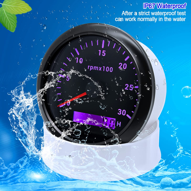 ARTILAURA Tachometer Boat Tacometro 85mm 3-3/8" 3000 RPM Gauge 7 Color Waterproof for Marine Car AUTO Truck 9-32V (Black) Black