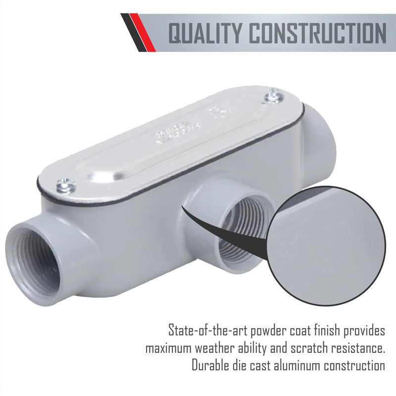 TayMac RLT200 Threaded T Type Conduit Body, Die Cast Aluminum, Stamped Steel Cover, 2-Inch,Gray 2 Inch