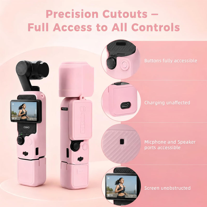 Silicone Protective Case Custom fit for DJI Osmo Pocket 3/Xtra Muse, Full Body Shockproof Cover with Lens/Screen/Mic Guards, Anti Scratch Soft Grip Skin, Slim Lightweight Accessories for Pocket 3 Jelly Pink