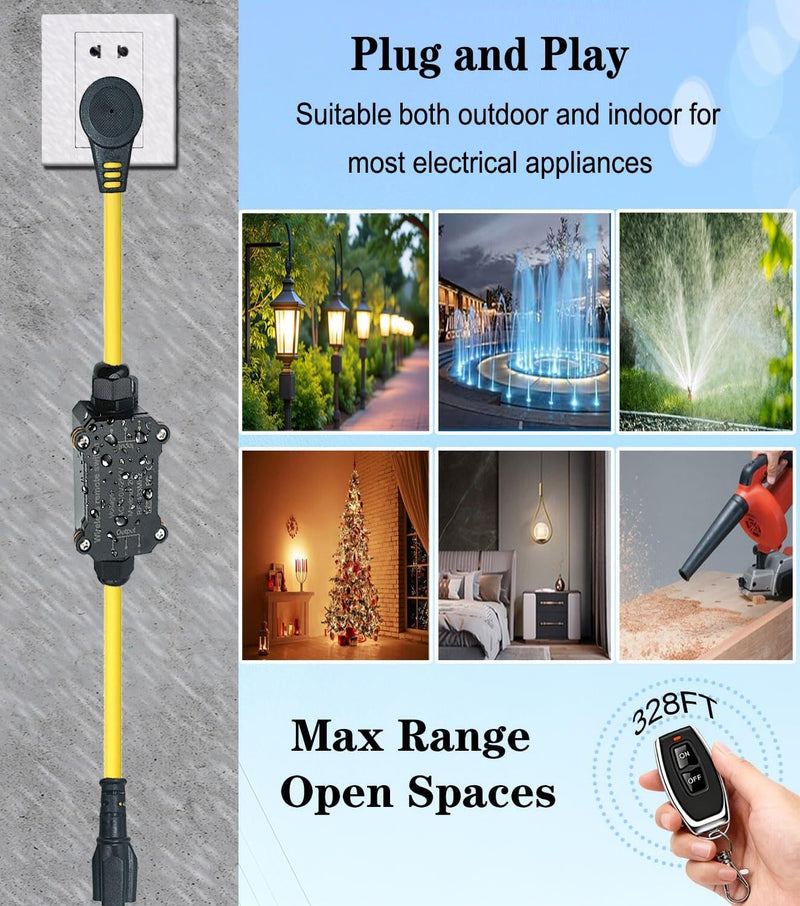 Outdoor Wireless Remote Control Outlet Plug,AC110V Waterproof Remote Control Power Switch,AC110V/120V/250V/20A Heavy Duty Smart Outlet,164FT Range,Suitable for Lamps,Electrical Equipment,etc AC110V waterproof Outlet Switch