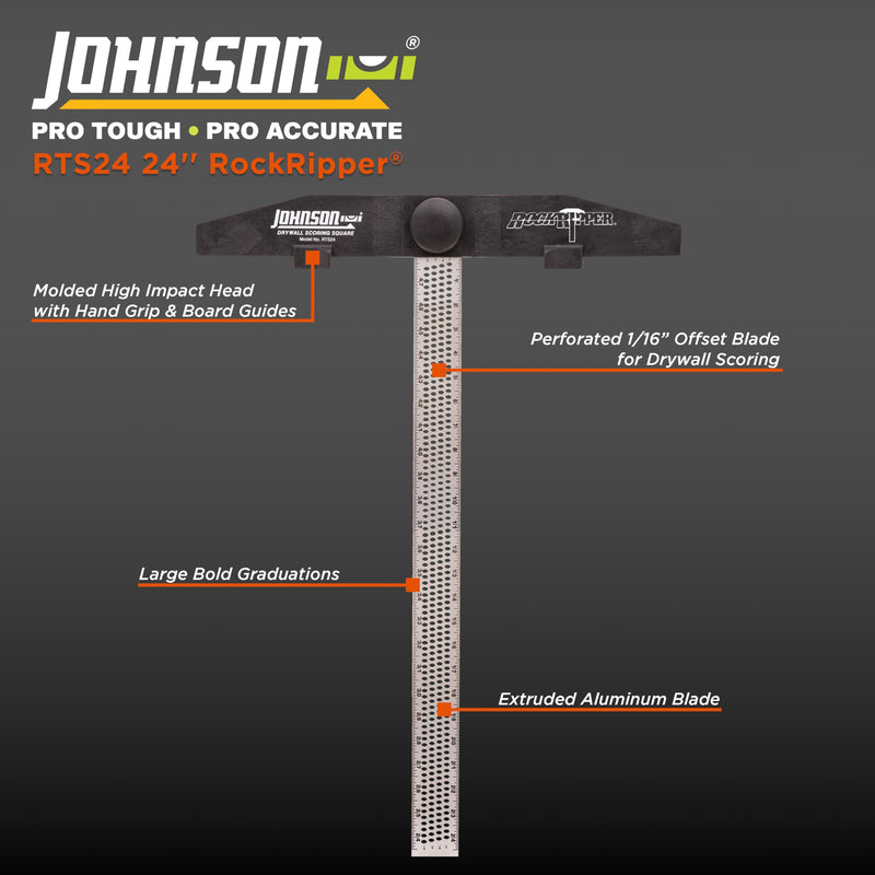 Johnson Level & Tool RTS24 RockRipper with Structo-Cast Head & Perforated Aluminum Blade, 24", Silver, 1 Square