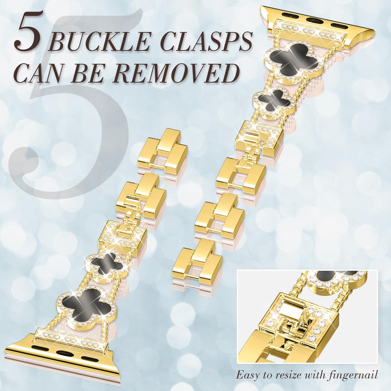 Bling Metal Band Compatible with Apple Watch Bands for Women 41mm 40mm 38mm 42mm 46mm 49mm 45mm 44mm,Adjustable Designer Cute Stylish Strap for iWatch Series11/10/9/8/7/6/5/4/3/2/1/SE/Ultra A-Gold/Black 41/40/38/42mm(Series 10/11)