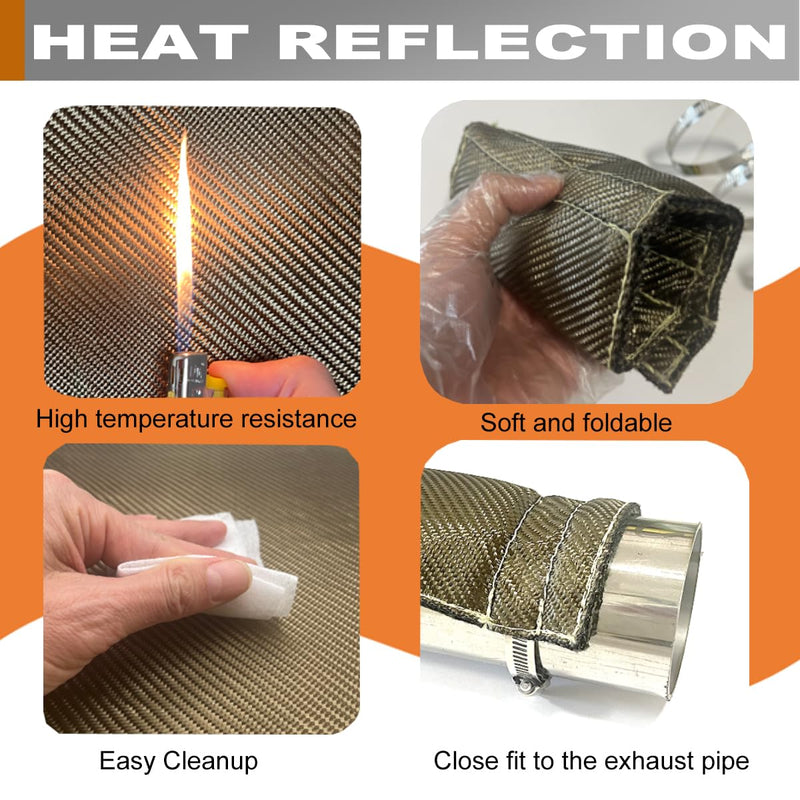 Titanium Pipe Heat Shield 6" x 12'' Exhaust Heat Shield Motorcycle Heat Guard Cover Wrap with 3 PCS Stainless Steel Clamps 6'' x 12''