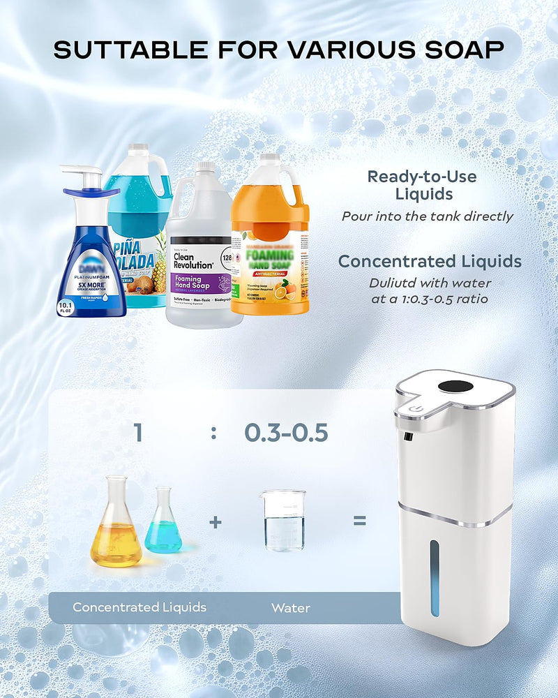 Automatic Soap Dispenser Touchless, 6-Level Adjustable,13.5oz/400ml Rechargeabled Wall Mounted Smart for Bathroom and Kitchen Dish Soap,White White Gel