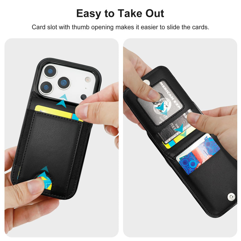 KIHUWEY for iPhone 17 Pro Case Wallet with Card Holder, Large Capacity RFID Blocking Flip PU Leather Kickstand Magnetic Clasp Shockproof Protection Credit Card Slots Cover 6.3 Inch (Black) Black