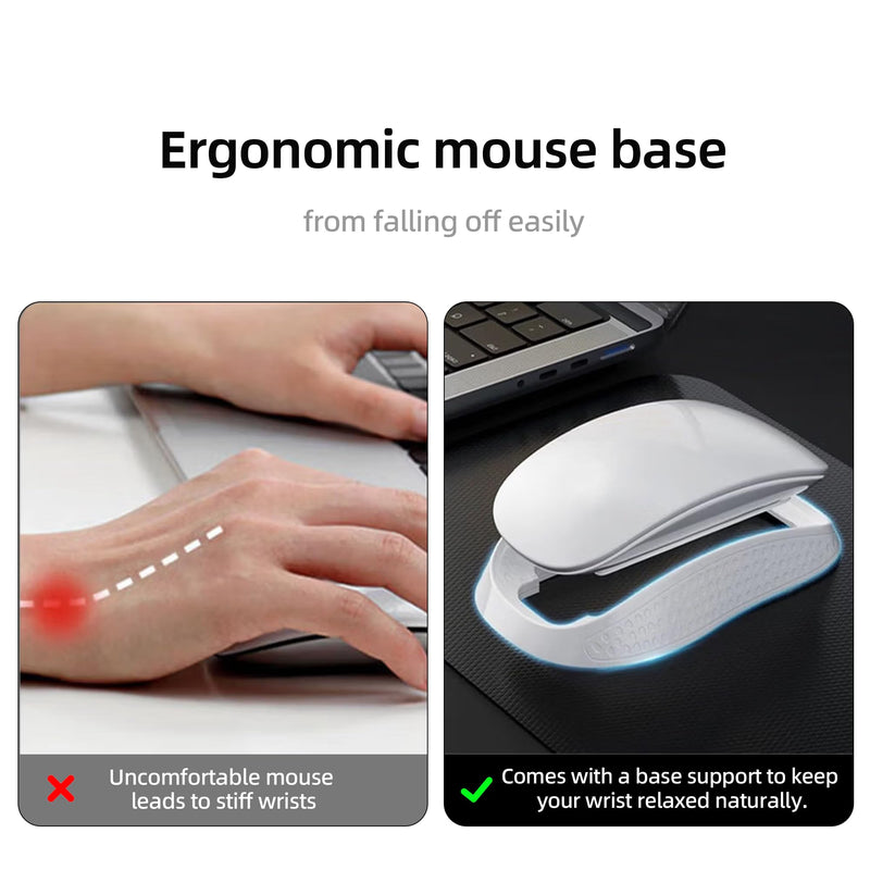 Mouse Pad Riser with Widened Palm Support，White Ergonomic Dock Base for Apple Magic Mouse 2/3 – Raised, Widened Palm Rest for Enhanced Comfort