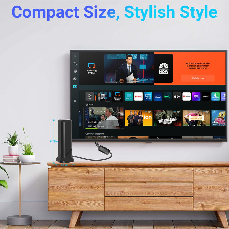 Indoor TV Antenna for Local Channels, 2026 HD Digital TV Antenna for Smart TV with Strong Signal Amplifier, 360° Reception HDTV Antenna Supports 4K 1080P TVs, Magnetic Base & 13ft Coax Cable Black