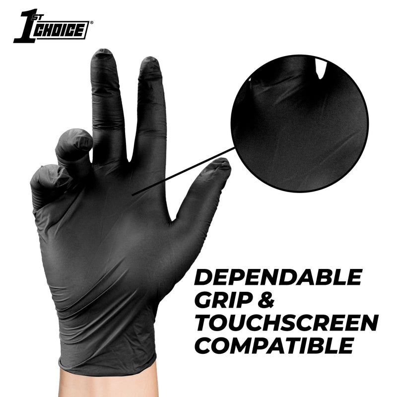1st Choice Black Nitrile Exam Gloves 4 Mil, Latex Free Disposable Nitrile Medical, Food Safe for Cooking, Cleaning, Salon Use Large 2 Boxes of 100