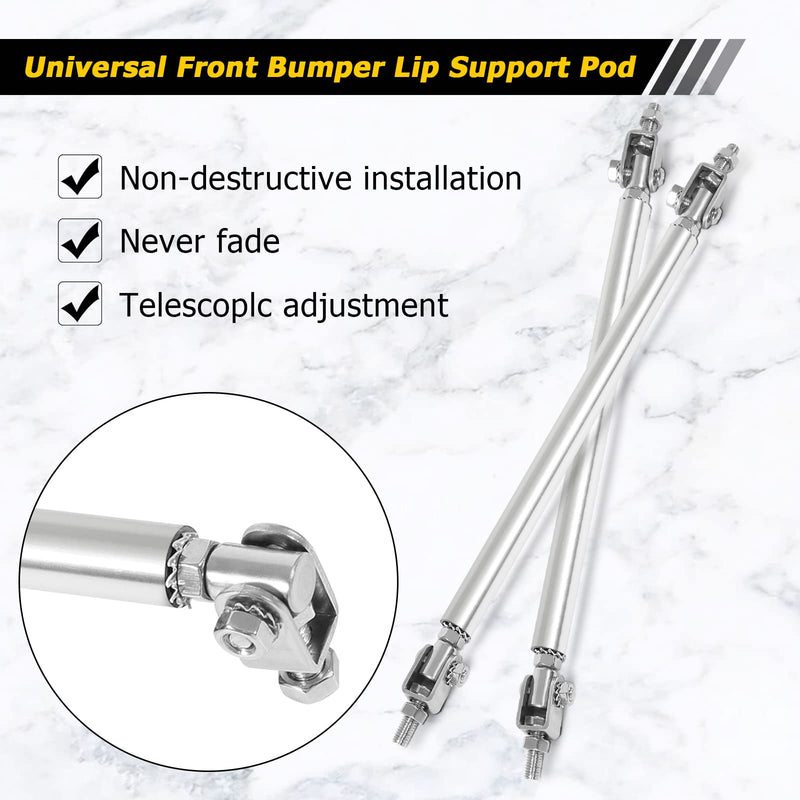 AUXMART 2PCS Splitter Rods, 8"-11"Adjustable Splitter Strut Rods Front Splitter Support Rods, Bumper Lip Splitter Diffuser Strut Rod Universal Tie Support Bars, Silver 8" - 11"