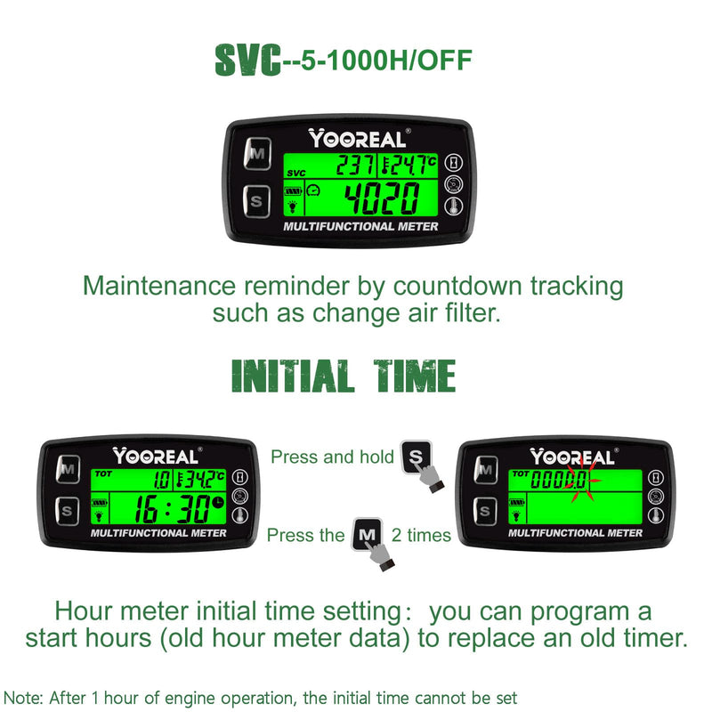 Yooreal Engine Water Oil Temperature Gauge Digital Tachometer Hour Meter,Alert RPM & Temp,Backlights Display for Lawn Tractor Compressor Generator Snowmobile Marine Jet Ski Pit Bike Liquid thermometer