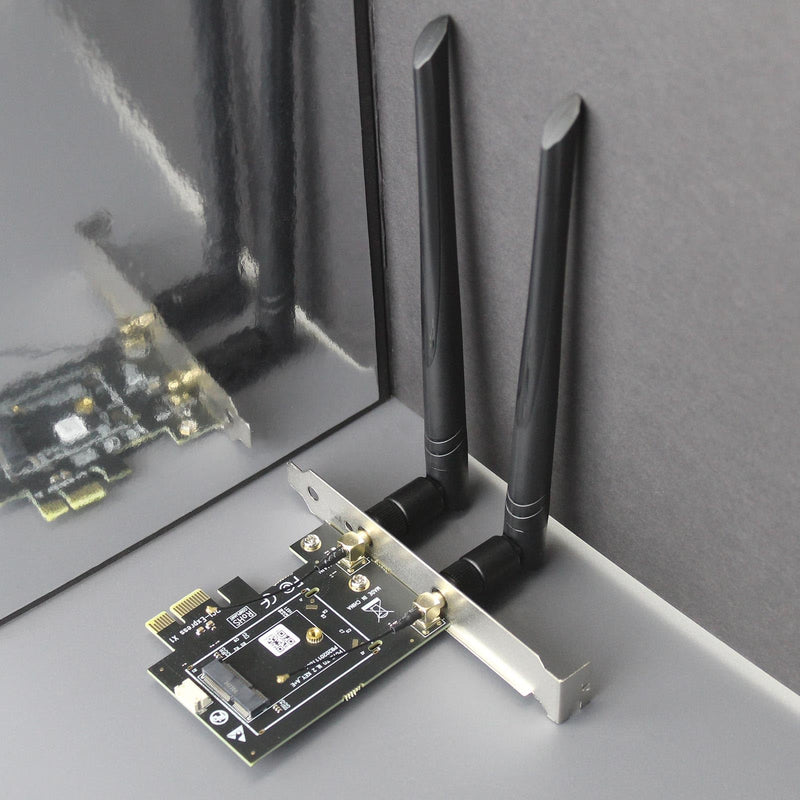 GLOTRENDS WA01 M.2 E Key to PCIe X1 WiFi Bluetooth Adapter for M.2 WiFi 4/5/6/6e/7/Coral TPU Module, with 6-dBi SMA Antenna Kits M.2 Key E to PCIe