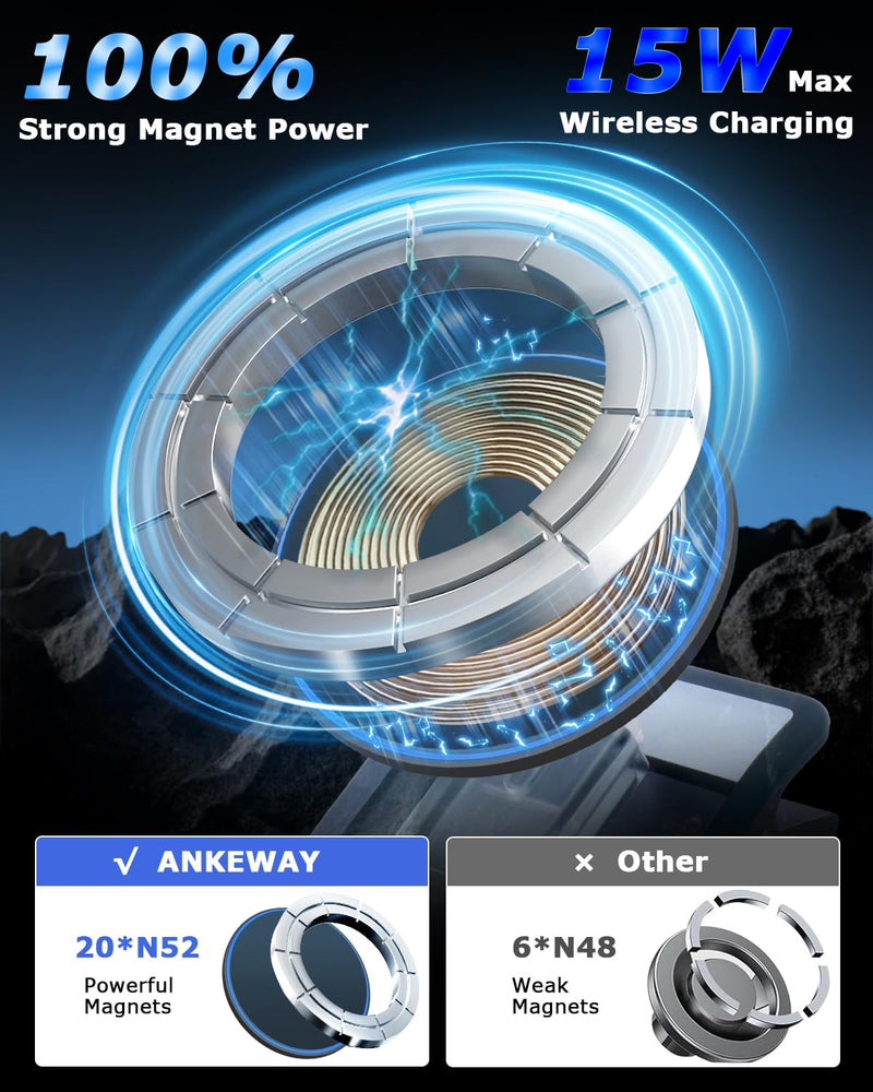 Phone Mount Holder Only for Tesla Model 3 Highland Model Y Juniper 2026 with 15W Wireless Charging, Tesla Phone Charger for Magsafe, Model 3 Model Y Accessories 2025, for iPhone 16 15 14 13 12 Series 2025-2024 Model 3, 2026 Model Y, Rechargeable