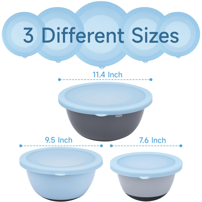 3 Pack Silicone Replacement Lids for OXO 1.5-Quart, 3-Quart & 5-Quart Good Grips Stainless-Steel Mixing Bowls, See-Through Silicone Lids, Dishwasher & Microwave Safe (Bowls Are Not Included) 3 Pack Lids 01