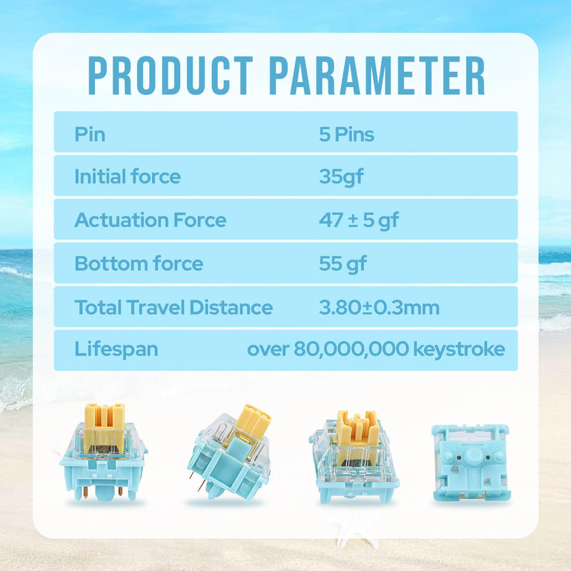 EPOMAKER Sea Salt Silent Mechanical Keyboard Switches Set, 5-Pin Switch, Pre-Lubed Linear Switch with LED Slot, 35 Pieces for Mechanical Keyboard