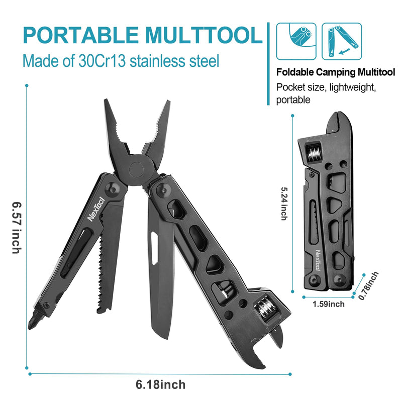 NexTool Adjustable Wrench Multitool, 9 in 1 Multi Tool with Multitool Pliers, Adjustable Wrench, Pocket Knife and Screwdriver, Foldable Stainless Steel Multi-Tool for Mechanical Maintenance, Camping Full Size Adjustable Wrench Multitool Pliers
