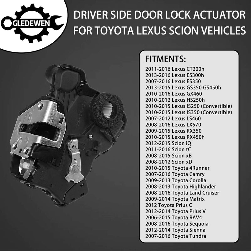 Door Lock Actuator Motor Front Left Driver Side | for Toyota 4Runner Camry Tundra Sequoia, Lexus ES350 GS350 LS460 RX450h, Scion tC xB xD | Replaces# 69040-0C050, 69040-06180, 931-401