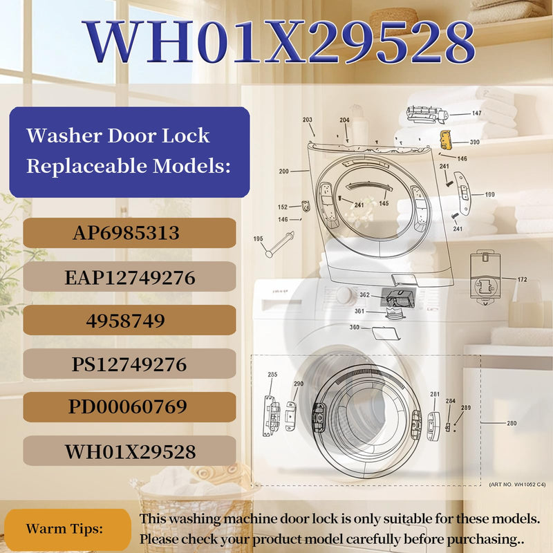 UPGRADE WH01X29528 Washer Latch Door Lock Assembly, Compatible with GE Washer Parts, Replaces AP6985313, PS12749276, EAP12749276, 4958749, PD00060769 Rectangle 1