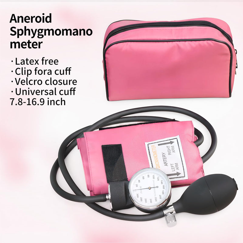 Professional Aneroid Sphygmomanometer, Blood Pressure Monitor with Adult Cuff & Carrying Case – Accurate, Portable, Clinically Validated for Home & Medical Use (Pink) Pink