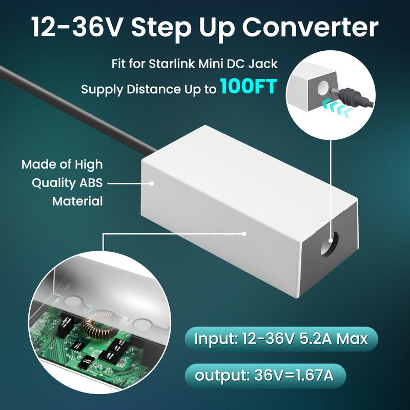 BarBaren for Starlink Mini Cable 3 in 1, Starlink Mini Car Adapter DC Power Cable Cigarette Lighter 12-36V Step Up Converter with Digital Display, USB-C PD 45W and USB-A QC 18W Ports for Cars 3.28FT/1m