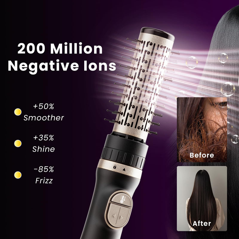 Hair Dryer Brush, 3-in-1 Hot Air Brush 1100W with 3 Heads for Drying Styling Volumizing Curling Sleeking in One Step, 3 Temperatures, Negative Ionic, Ceramic Coating, 360° Rotating, Black Gold