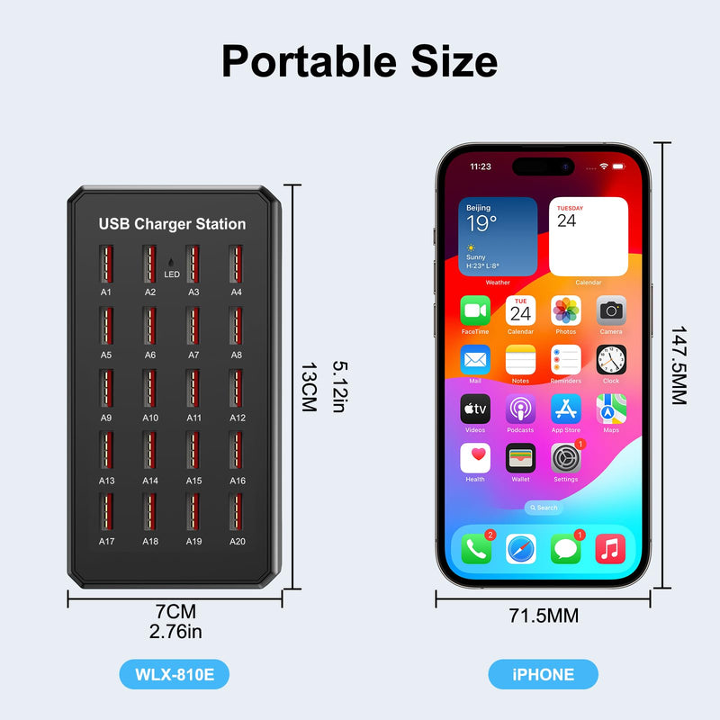 100W 20-Port USB Charging Station for Multiple Devices | USB Charging Hub Compatible with iPhone, Android Tablet and More-Desktop Charger for Home, Office & Entrepreneur