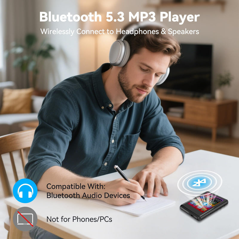 MP3 Player with Bluetooth 5.4, 2.4 inch Touch Screen Music Player with Speaker, FM Radio, Voice Recording, Supports 512GB SD Card and Includes Earphones 16GB