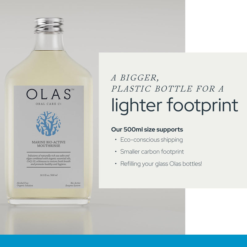 Olas Alcohol Free Mouthwash & Oral Rinse - Marine Bio-Active Mouth Rinse With Essential Oils & Antioxidants for a Healthy Oral Microbiome - Fluoride Free Natural Mouthwash (500 ml) 16.9 Fl Oz (Pack of 1)