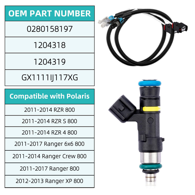 AULINK（OEM Parts）2PCS Fuel Injector Harness Set 0280158197 Fit for Polaris Ranger 800 2011-2017,Ranger Crew 800 2010-2014,Ranger XP 800 2012-2013,RZR 800 2011-2013,1204318 1204319