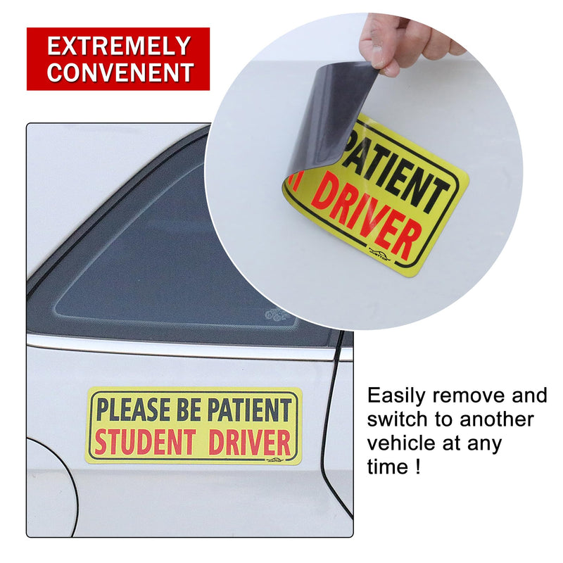 JUSTTOP 3pcs Student Driver Magnet for Car, Please Be Patient Student Driver, New Drivers Sticker Safety Warning, Magnetic Reflective Rookie Driver Bumper Sticker (Black&Red) Black&red Magnet Student