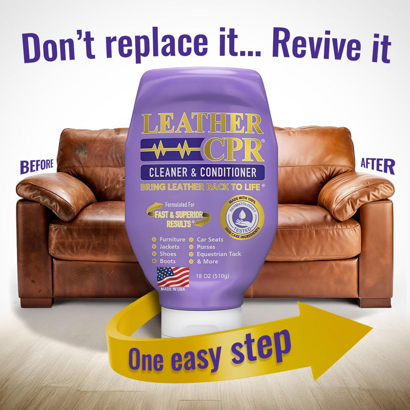 Leather CPR Cleaner & Conditioner 18oz - Cleans, Conditions, Restores & Protects Leather Furniture, Handbags, Car Seats, Interior, Jackets, Boots, Purses, Shoes, Couch, Saddles, Tack & More 18 Ounce (Pack of 1)
