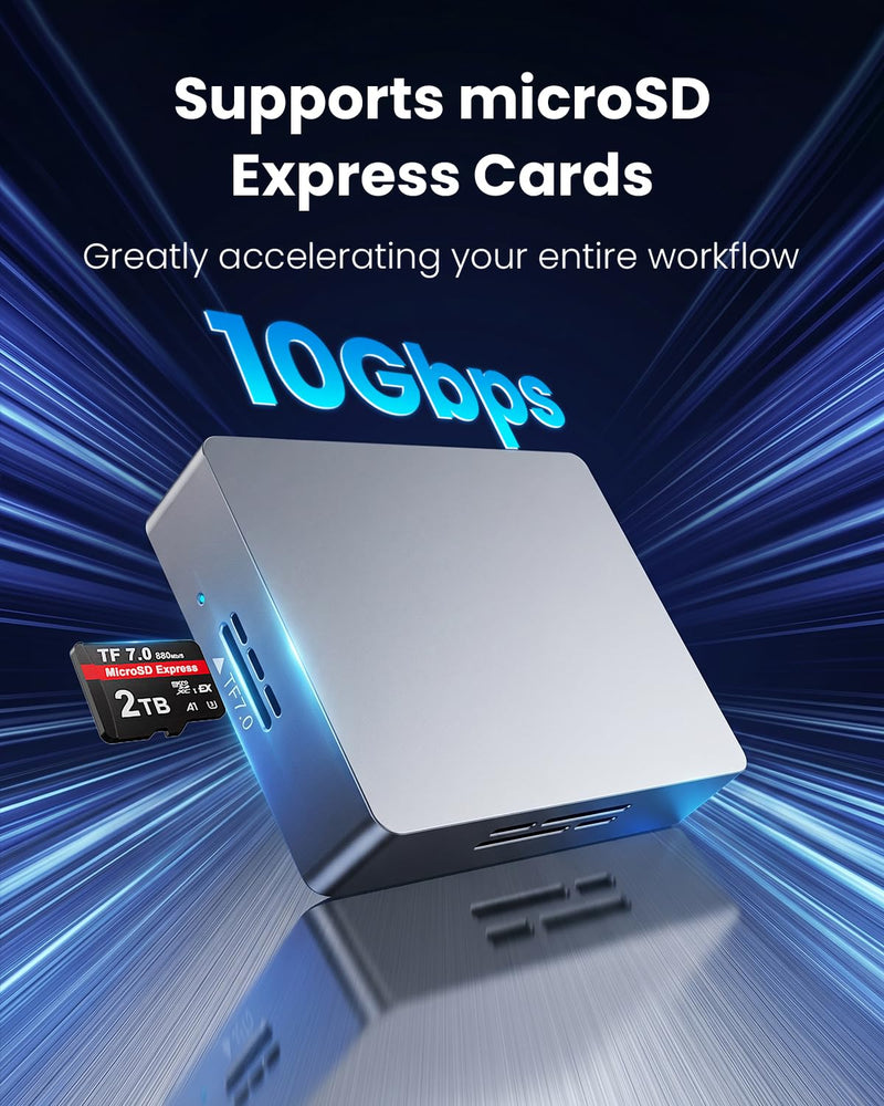 microSD Express Card Reader, USB-C & USB-A High Speed SD Card Reader for microSD Express, microSDXC, microSDHC, SDXC, SDHC Cards, Laptop Silver