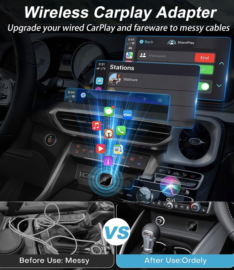 Wireless CarPlay Adapter, 2026 Upgraded Convert Wired to Wireless, 2-in-1 CarPlay & Android Auto, Plug & Play, Auto-Connect & No Latency, USB/USB-C for Cars with Built-in CarPlay iOS 10+/Android 11+