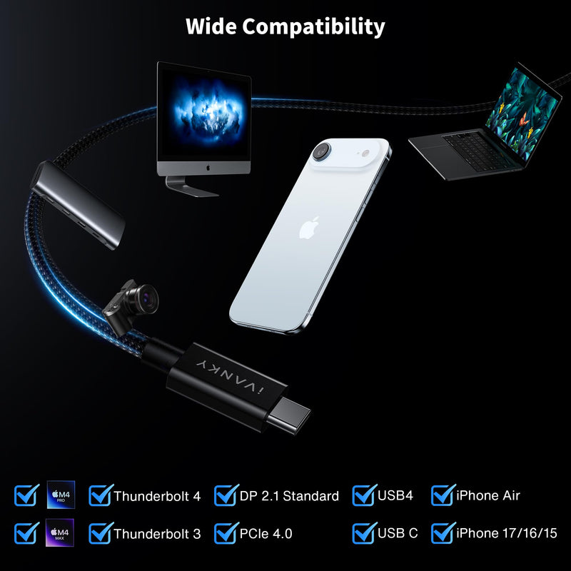 IVANKY | Intel Certified | Thunderbolt 5 Cable 3.3ft, up to 120Gbps and 240W, Premium Braided Thunderbolt Cable 80Gbps, Compatible with Thunderbolt 4/3, USB4, MacBook M5 Pro, iPhone 17/16/15-3.3FT 3.3 FT TB5-1 Pack Black